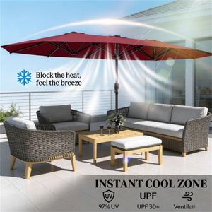 ร่มสนามพลังงานแสงอาทิตย์ สีแดงไวน์ สำหรับกลางแจ้งและระเบียง เหมาะสำหรับปิกนิกและบาร์บีคิว - Product Image 4