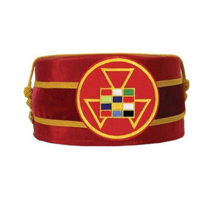 Gorra de terciopelo rojo multicolor bordada de calidad de exportación, al por mayor, para Capítulo Real del Arco de los Antiguos Sacerdotes, Premium - Product Image 1