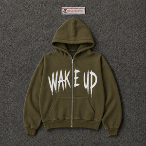 Olive <b>Zip</b> <b>Up</b> <b>Hoodie</b> Wake <b>Up</b> <b>Graphic</b> Print Streetwear Mens Full Zipper Hooded Sweatshirt Casual Urban Fashion Wear Letter Print - Product Image 5