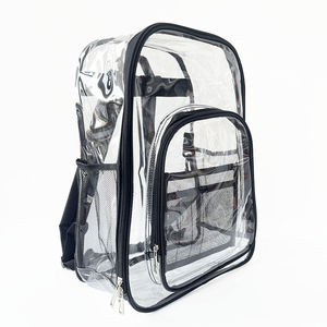 Clear PVC <b>Backpack</b> With Mesh Pockets Zipper Closure Unisex Waterproof School Bag Minimalist Style Shoulder Strap - Product Image 1