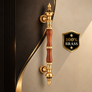Manija de Puerta Principal y de Vidrio de Latón Antiguo Elegance, Diseño de Agarre de Madera de Lujo para Puertas Premium - Product Image 3