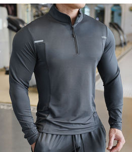 T-shirt de sport pour homme personnalisé à manches longues, col zippé, compression, écologique, 100% polyester, pour la gym, la course à pied et l'entraînement - Product Image 2