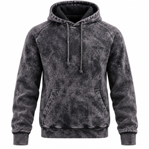 Sweat-shirt à capuche unisexe de haute qualité avec logo personnalisé, effet délavé, manches classiques, poche kangourou, décontracté, 100% coton, coupe ample - Product Image 3