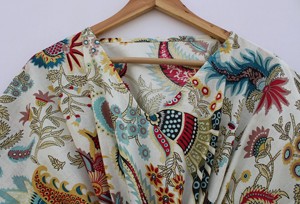 Kaftan <b>Robe</b> <b>Women</b> 100% Cotton Floral Animal Print V Neck Wrap Dress Breathable Quick-<b>Dry</b> Short Sleeve Beach Holiday Loungewear - Product Image 5