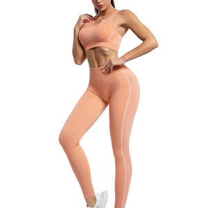 Conjunto de Yoga de 2 Piezas para Mujer, Cuello con Abertura, Sujetador Deportivo con Tirantes No Ajustables, Leggings de Cintura Media y Largo Completo, Diseño a Cuadros, Transpirable - Product Image 2