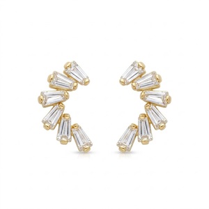 Pendientes de tuerca tipo abanico con diamantes baguette cónicos de 0.85 ct para mujer, aretes tipo arco, oro macizo de 14K, diamantes cultivados en laboratorio, regalo para dama de honor - Product Image 1