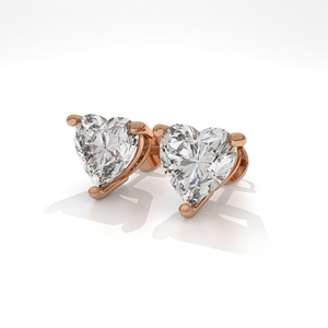 Boucles d'oreilles romantiques à trois griffes pour femme, avec diamant minimaliste en forme de cœur, cultivé en laboratoire, solitaire, en or rose 10k, 14k, 18k - Product Image 2