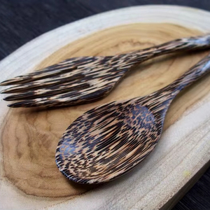 Wooden Spoon and Fork Palm Wooden <b>Cutlery</b> <b>Set</b> Wood <b>Cutlery</b> Unique Wood Spoon Fork Reusable Wood <b>Cutlery</b> <b>Set</b> Minimal Wood <b>Cutlery</b> - Product Image 1