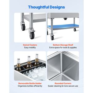 Contenitore per Ghiaccio Commerciale da 100,7 Qt in Acciaio Inox con Coperchio Scorrevole e Portabottiglie - Product Image 5