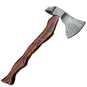 Hacha de doble hoja de acero de Damasco estilo vikingo con mango de madera para bushcraft al aire libre, 400 mm, modelo DD-AXE235, venta al por mayor - Product Image 1