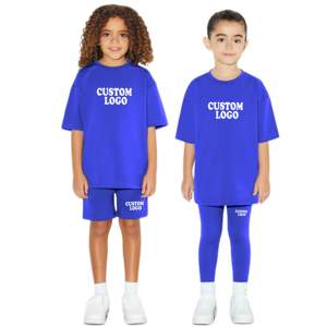 Conjunto de ropa infantil de verano de 2 piezas, informal, talla grande, camiseta y pantalones cortos, para niños y niñas, venta al por mayor, boutique infantil. - Product Image 1