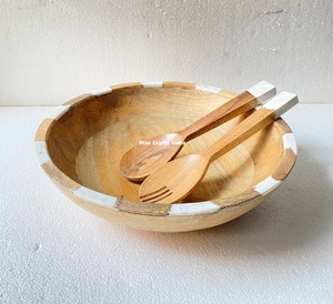 Bol de service multifonctionnel en bois d'acacia naturel, design minimaliste, résistant à la chaleur, fait main, léger, écologique, pour les fêtes - Product Image 5