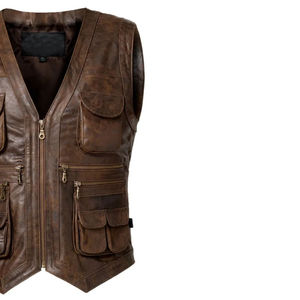 Gilet en cuir slim sans manches pour homme, personnalisable, avec col montant, logo frontal, imperméable, vente en gros - Product Image 2