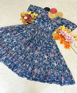 NUEVO PRODUCTO: Vestido Kurti de una pieza de algodón estampado para uso diario, precio al por mayor, prenda étnica azul. - Product Image 3