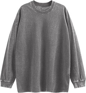 <b>Men's</b> Oversized Acid Wash Crew Neck Long Sleeve Sweatshirt Vintage Olive Green Pullover customize sweatshirts for brand - Product Image 5