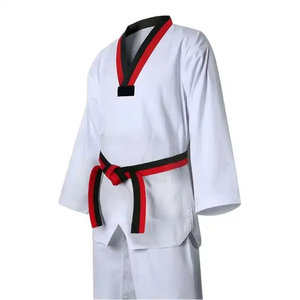 Taekwondo Uniform White 100% Cotton Regular Fit Unisex Adult Martial Arts Wear With <b>Red</b> Black Trim <b>Belt</b> - Product Image 3