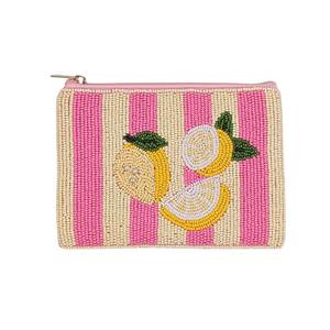 Mini porte-monnaie rayé perlé, pochette brodée, sac à main zippé pour clés, cartes et maquillage - Product Image 2