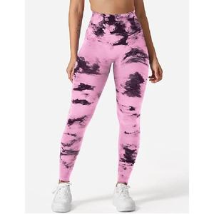 Custom Logo High Waist <b>Pink</b> Tie Dye Yoga Pants Women Seamless Tummy Control Workout Fitness Activewear <b>Gym</b> <b>Leggings</b> - Product Image 5
