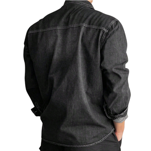 Chemise en jean délavé noir respirante à manches longues pour homme, coupe décontractée, en coton, avec poche poitrine à rabat, séchage rapide, idéale pour l'été - Product Image 2