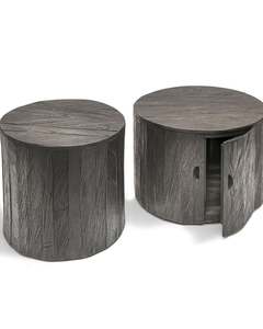 Greyed Teak Wood Coffee <b>Table</b> With Doors Round <b>Rustic</b> <b>Side</b> <b>Table</b> Accent Furniture Living Room Home Interior Decor - Product Image 1