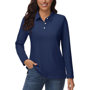 Camisas Polo de Manga Larga para Mujer, Tops Casuales con Cuello y Botones, Camiseta de Algodón para Trabajo - Product Image 1