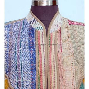 Nuevo chaleco estilo chaqueta de patchwork Kantha multicolor de algodón hecho a mano en India, ecológico y superventas, para uso casual. - Product Image 3