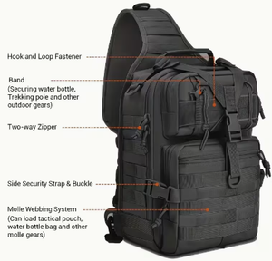 Sac à dos tactique avec système Molle, bandoulière en nylon, sac utilitaire de randonnée en plein air, unisexe, fermeture éclair souple - Product Image 1
