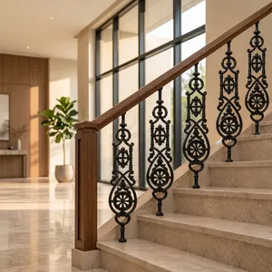 European Style Wrought Iron <b>Stair</b> Railing <b>Handrail</b> Ornate Cast Metal Baluster Spindle Indoor Staircase - Product Image 1