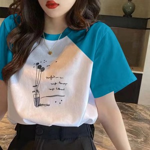 เสื้อยืดคอกลมแขนสั้นผู้หญิง ทรงหลวม พิมพ์ลายดอกไม้แบบวาดมือ ผ้าฝ้ายเจอร์ซีย์ 100% สำหรับฤดูใบไม้ผลิและฤดูร้อน - Product Image 6