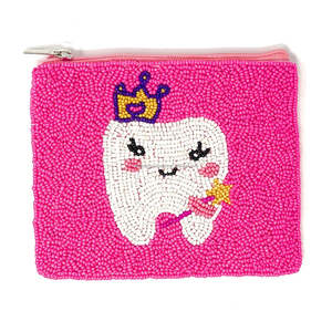 Monedero de cuentas hecho a mano con diseño de hada de los dientes, regalo para mujer, bolsa con cremallera, bordado de corona y varita, bolso pequeño tipo clutch, personalizado, de gran capacidad - Product Image 1