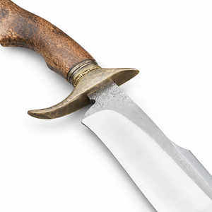 Cuchillo Bowie Rambo de Acero de Damasco Hecho a Mano con Guardacuchillo de Latón, Mango de Madera y Cuerno, Funda de Cuero, Cuchillo Bowie para Exteriores de Calidad Superior - Product Image 6