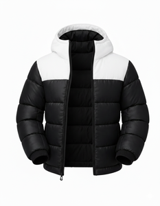 Veste matelassée à capuche bicolore noir et blanc pour homme, manteau chaud d'hiver matelassé avec fermeture éclair, vêtements d'extérieur décontractés, streetwear - Product Image 3