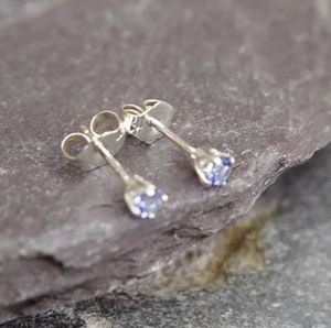 Round Cut Natural Tanzanite <b>Stud</b> Earrings 3mm Sterling <b>Silver</b> White Gold Plated Dainty Minimalist Gemstone Jewelry Gift for Her - Product Image 3