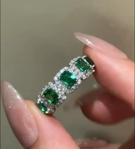 Elegant Design 925 Moissanite Halo <b>Emerald</b> Cut Green Stone 3.3 Carat Women's Anniversary <b>Ring</b> Sterling <b>Silver</b> White Gold Plated - Product Image 5
