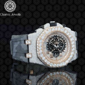 Reloj de Lujo para Hombre Charm_Jewells, Caja de Acero Inoxidable de 42 mm, Incrustaciones de Diamantes, Movimiento de Cuarzo Analógico, Correa de Goma, Cristal Luminoso - Product Image 2