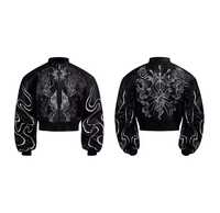 Blouson Bomber Homme en Cuir PU Imperméable Coupe Slim avec Motif Brodé Col Montant Fermeture Éclair Style Streetwear Manteau d'Automne Fourrure