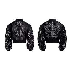 Chaqueta Bomber Impermeable de Cuero PU para Hombre, Corte Ajustado, con Patrón Bordado, Cuello Alto, Cierre de Cremallera, Estilo Urbano, Abrigo de Otoño con Forro de Piel - Product Image 2