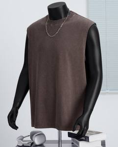 Trendy Men's Vintage Washed Pure Cotton Vest Oversize High Street Solid Color Retro <b>Loose</b> Sleeveless T-Shirt Non-Iron Treatment - Product Image 6