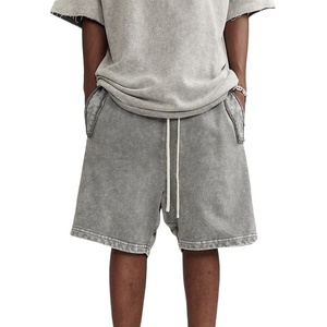 High Quality Custom Screen Printing Vintage 3D Print Fleece Sun Washed 100% Polyester Woven Mid Sweat Stone Acid Wash Shorts Men - Product Image 1