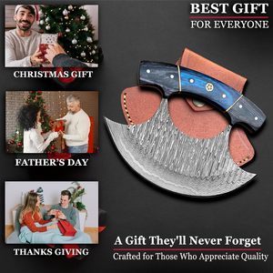 Couteau de cuisine Ulu artisanal en acier Damas, coupe-pizza, manche ergonomique en bois, fabricant OEM USA EU TARJ 2026, vente chaude - Product Image 5