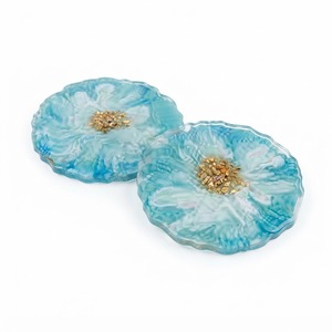 Sous-verres en résine géode turquoise faits à la main avec bords dorés, ensemble de dessous-de-verre en époxy avec tranches d'agate de luxe pour table basse, décoration intérieure, vente en gros - Product Image 2