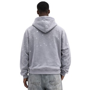 เสื้อฮู้ดซิปหนักประดับเพชรสำหรับผู้ชาย ผ้าฝ้ายฟลีซทรงโอเวอร์ไซส์ สตรีทแวร์ รับทำโลโก้ ขายส่ง ผลิตจำนวนมาก - Product Image 3