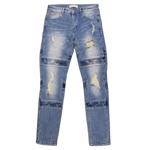 Wholesale Men Vintage Light Premium Denim Jeans Streetwear Straight Fit Distressed Casual <b>Pants</b> Trendy Y2K Summer Solid Front - Product Image 3