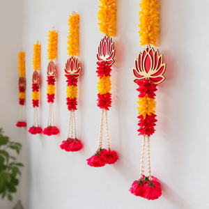 Guirnalda Floral de Lotus y Caléndula con Borlas de Perlas para Decoración del Hogar, Bodas, Pooja, Diwali, Ganpati, Venta al por Mayor - Product Image 2