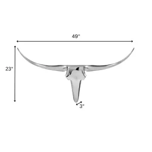 Escultura Decorativa de Hierro Recubierta Hecha a Mano de Primera Calidad, Adorno Moderno para Hogares Sofisticados, Cráneo de Longhorn para Montaje Vertical en Pared - Product Image 1