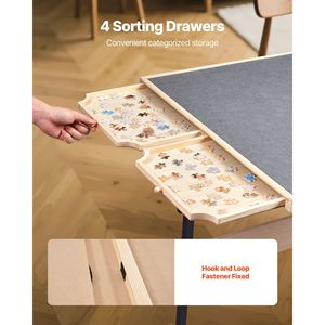 Table de puzzle en bois portable de 1500 pièces avec 4 tiroirs, couvercle et plateau de 34x25 pouces, roulettes, accessoires pour puzzle - Product Image 5