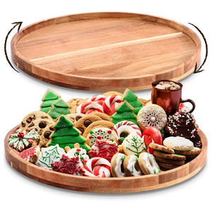 Multiusos de madera de acacia de lujo hecho a mano Lazy Susan bandeja giratoria estante para armario de cocina café Bar comedor Pantalla de almacenamiento - Product Image 2