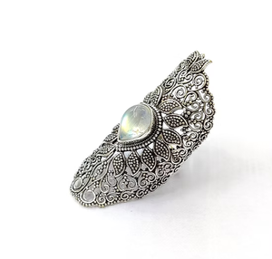 Anillo de Plata de Ley 925 con Piedra Lunar Natural, Diseño Clásico Grande, Estilo Escudo, Joyería Vintage, Suministro al por Mayor JAIPUR - Product Image 3
