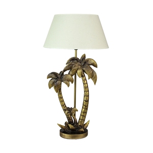 Modern Luxury Gold Palm Tree <b>Table</b> Lamp Cream Fabric Shade <b>Antique</b> Finish Resin Art Deco <b>Bedside</b> Living Room Home Decor Light - Product Image 1