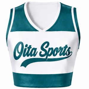 White Teal Sublimated Sleeveless Cheerleading Jersey Team Athletic Sportswear Training Performance Competition Top Uniform - Product Image 1